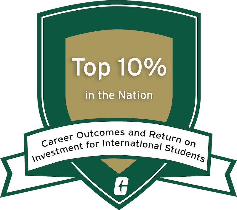 Top ten percent in the nation for career outcomes and return on investment for international students